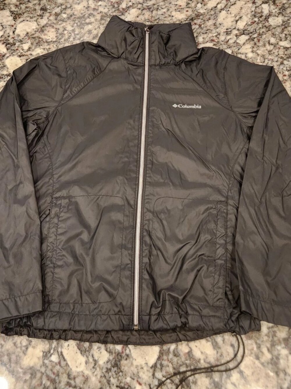 Columbia Women's Lightweight Windbreaker Jacket Size L Black Hidden Hood EUC